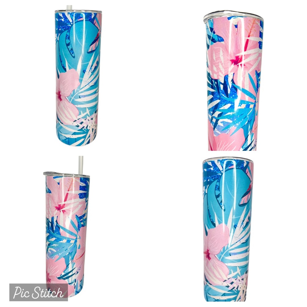 Tropical Palm Leaf Hibiscus 20 Oz Metal Tumbler NEW